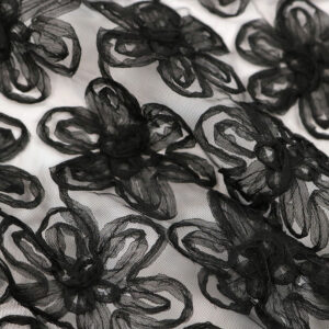 Delicacy and Rhythm Black Six-Petal Flowers Mesh Cord EMBR Fabric for Fashionable Outfits NEW-C05490