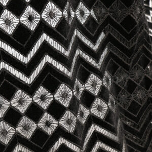 Velvet Black Pantten Consists of Alternating Zigzag lines Laser Plain EMBR Fabric for Garment Chic NEW-P05557