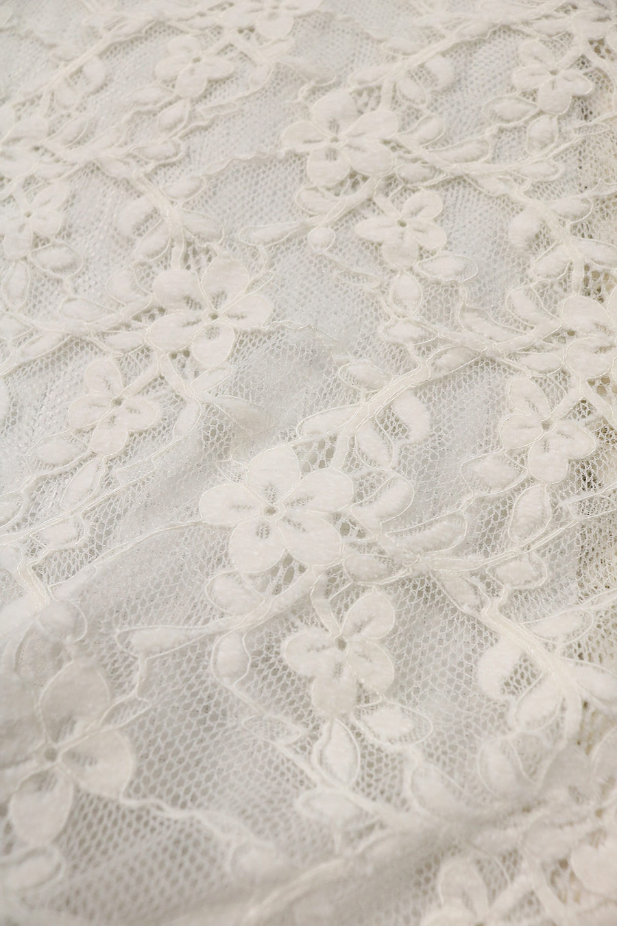 Off White Recycled Nylon Polyester Spandex Chenille Lace Fabric - NWLC-10830-3