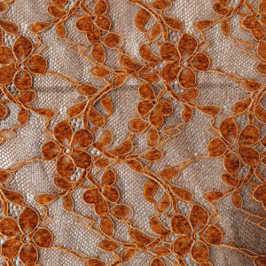 Caramel Brown or Off White Recycled Nylon Polyester Spandex Chenille Lace Fabric - NWLC-10830-3