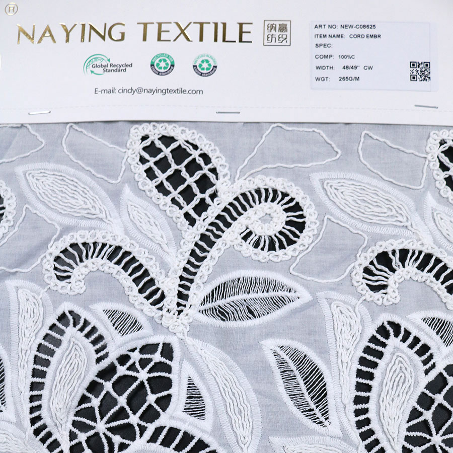 Floral Pattern Cord Embroidery and Laser Cutting Embroidery for NEW-C08625 - Image 3